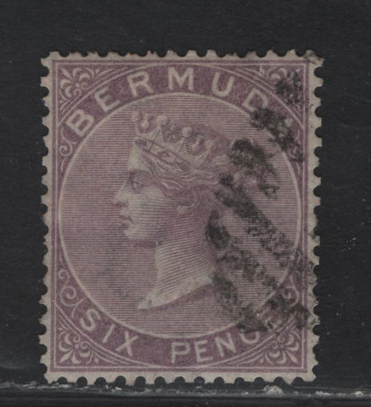Lot 303 Bermuda SC#5 6d Lilac Queen Victoria, 1865-1874 Queen Victoria Issue, A Fine Used Single, Crown CC Wmk, Perfs Clear Of The Design On All Sides