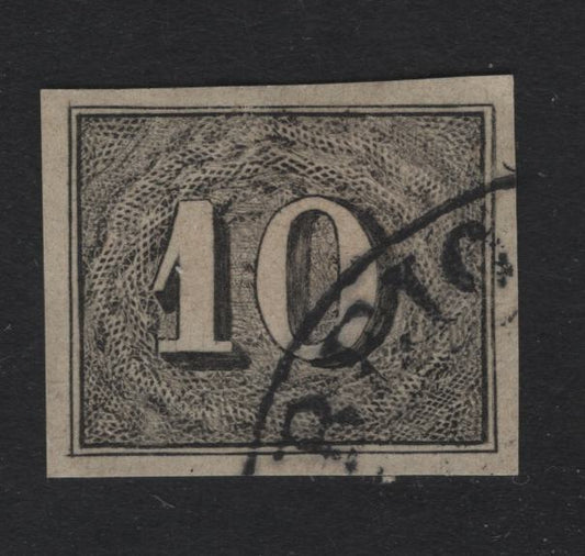 Lot 313 Brazil SC#21 10r Black Numeral, 1850 Cats Eyes, A Very Fine Used Imperf Single