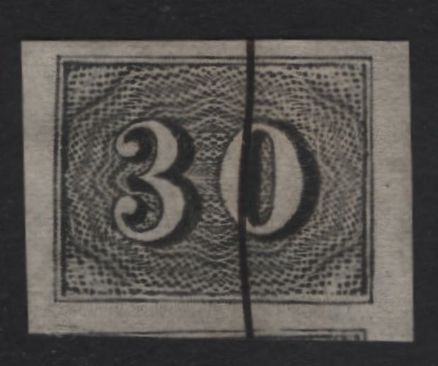 Lot 314 Brazil SC#23 30r Black Numeral, 1850 Cats Eyes, An Extremely Fine Used Imperf Single