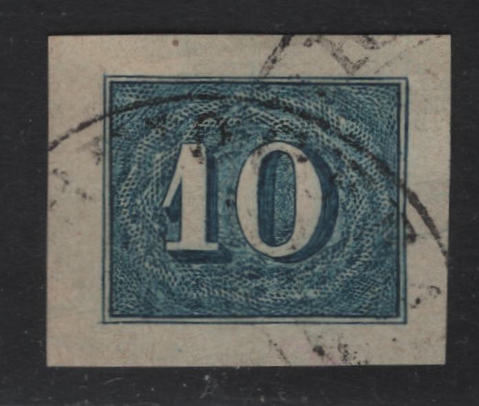 Lot 317 Brazil SC#27 10r Blue Numeral, 1854 Cats Eyes, A GEM Used Imperf Single, Enormous Margins