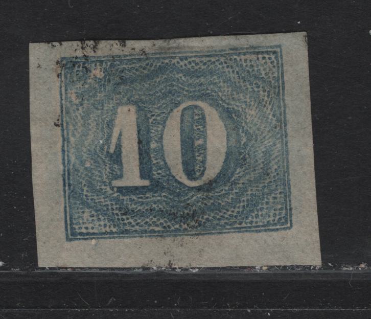 Lot 318 Brazil SC#37a 10r Blue Numeral, 1854 Cats Eyes, A Very Fine Used Imperf Single