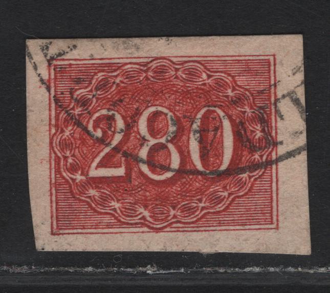 Lot 320 Brazil SC#39 280r Red Numeral, 1861 Cats Eyes, A Very Fine Used Imperf Single, Used On Piece