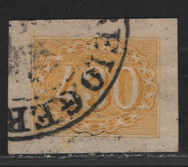 Lot 321 Brazil SC#40 430r Yellow Numeral, 1860 Cats Eyes, A Very Fine Used Imperf Single
