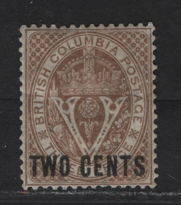 Lot 324 British Columbia #8 2c on 3c Brown Seal of B.C, 1867-1871 Surcharged Issue, A Fine Used Single, Some Gum Wrinkles From The Hinge Remnants