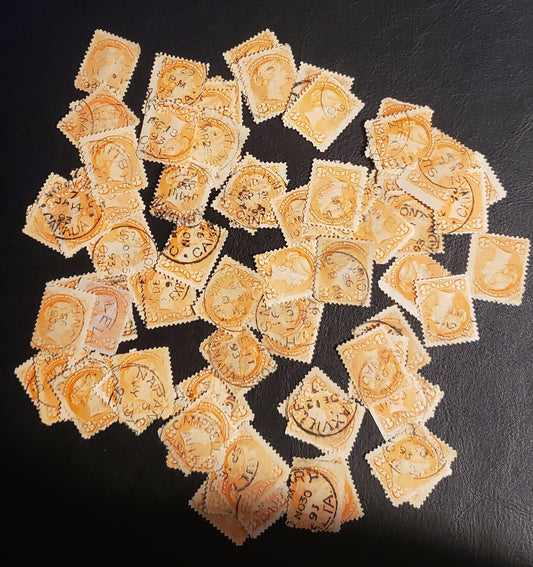 Lot 33 Canada #41 3c Orange Vermillion & Vermillion Queen Victoria, 1888-1897 Small Queen Issue, 81 Ungraded Singles, Unsroted Reference Lot, All With 1893 Dates, Good Variety Of Shades & Papers, Userful For Reference & Sorting Accorting To My Table.