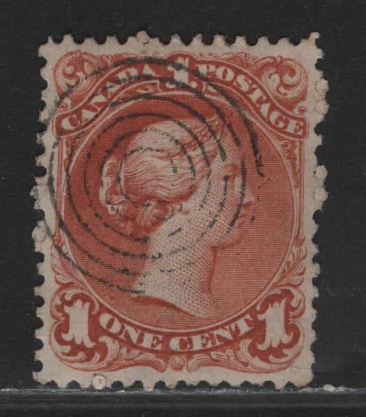 Lot 332 Canada #22a 1c Brown Red Queen Victoria, 1868-1876 Large Queen Issue, A Very Fine Used Single, Watermarked, 7 Ring Target Cancels, Bothwell Paper, Beautifully Centered, Showing The Top Part Of The 'S' Of Mills.