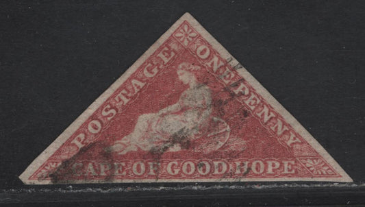 Lot 336 Cape Of Good Hope SC#3 1d Rose Reclining Hope, 1857 Reclining Hope Issue, A Very Fine Used Imperf Single, White Paper