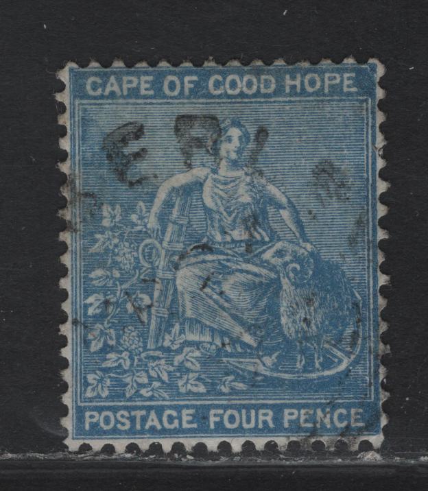 Lot 337 Cape Of Good Hope SC#17 4d Blue Seated Hope, 1864-1877 Seated Hope Issue, A Very Fine Used Single, Crown CC Wmk, Frameline