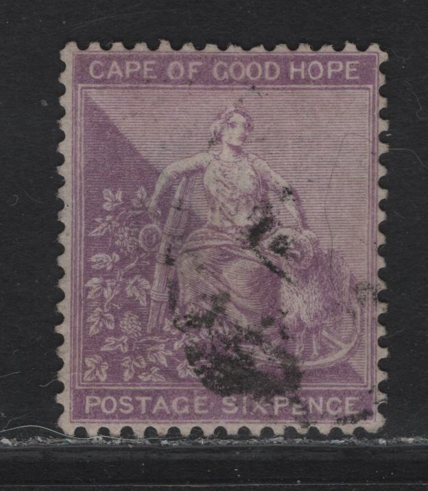 Lot 338 Cape Of Good Hope SC#18 6d Bright Violet Seated Hope, 1877 Seated Hope Issue, A Very Fine Used Single, Crown CC Wmk, Frameline