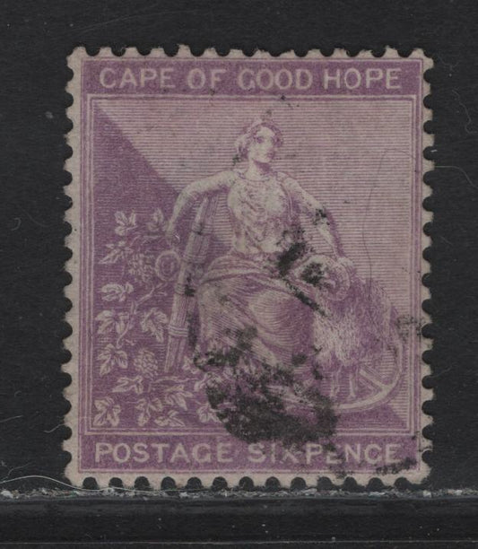 Lot 338 Cape Of Good Hope SC#18 6d Bright Violet Seated Hope, 1877 Seated Hope Issue, A Very Fine Used Single, Crown CC Wmk, Frameline