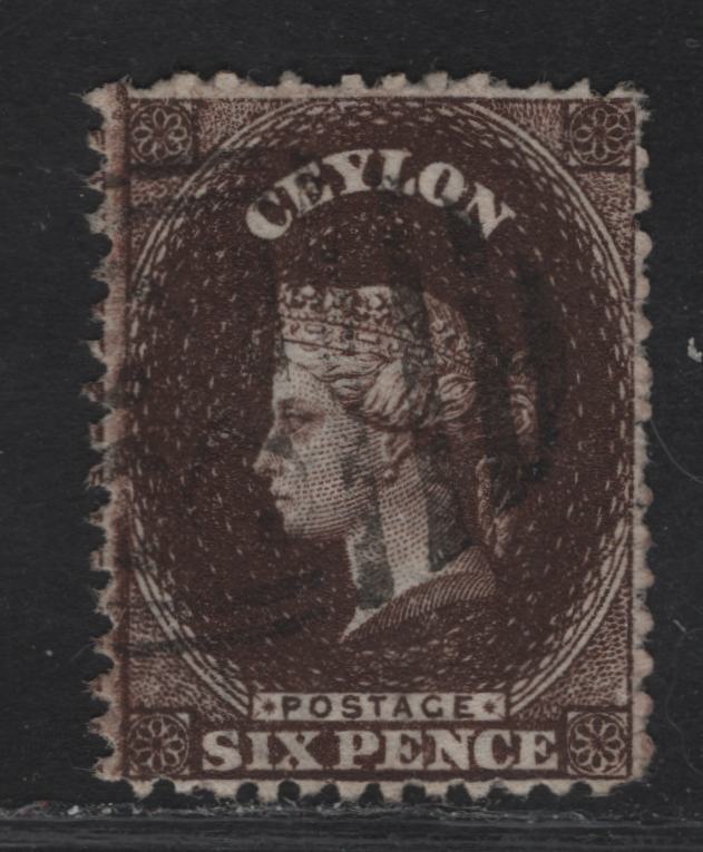 Lot 340 Ceylon SC#53b 6d Black Brown Queen Victoria, 1863-1867 QueenVictoria Courbould Heads Issue, A Very Fine Used Single, Crown CC(1) Wmk, Perf 12.5