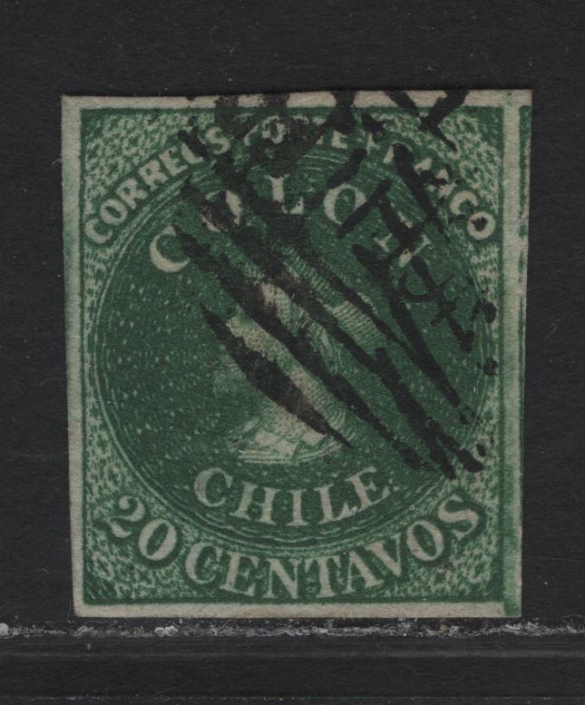 Lot 343 Chile SC#13 20c Green Columbus Head, 1862 Columbus Heads Issue, A Very Fine Used Single