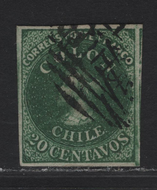 Lot 343 Chile SC#13 20c Green Columbus Head, 1862 Columbus Heads Issue, A Very Fine Used Single
