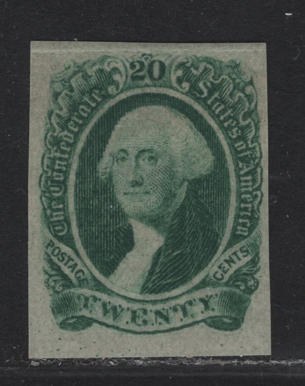 Lot 346 Confederate States Of America SC#13b 10c Dark Green Washington, 1863 Washington Issue, A VFOG Imperf Single