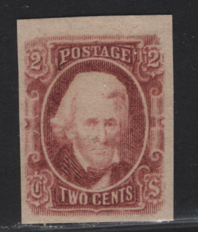 Lot 347 Confederate States Of America SC#8 2c Brown Red Andrew JackSON, 1863 Andrew JackSON Issue, A VFNH Imperf Single