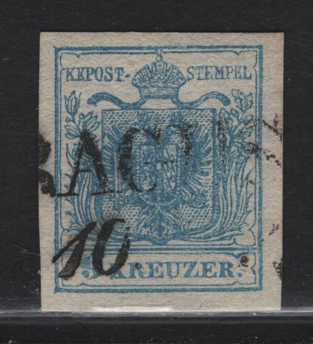 Lot 349 Croatia SC#5e (Austria) 9kr Pale Blue Arms, 1850 Arms Issue, A Very Fine Used Imperf Single, Type III Medium Machine Made Paper, Ragusa Cancel