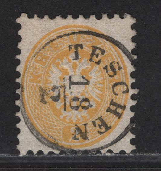 Lot 366 Czech Republic SC#22c (Austria) 2kr Deep Orange Yellow Arms, 1863-1864 Arms Issue, A Very Fine Used Single, Unwatermarked, Perf 9.5, SON Teschen Cancel.