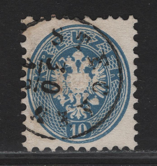 Lot 368 Czech Republic SC#25 (Austria) 10kr Blue Arms, 1863-1864 Arms Issue, A Very Fine Used Single, Unwatermarked, Perf 9.5, Strecken Cancel.