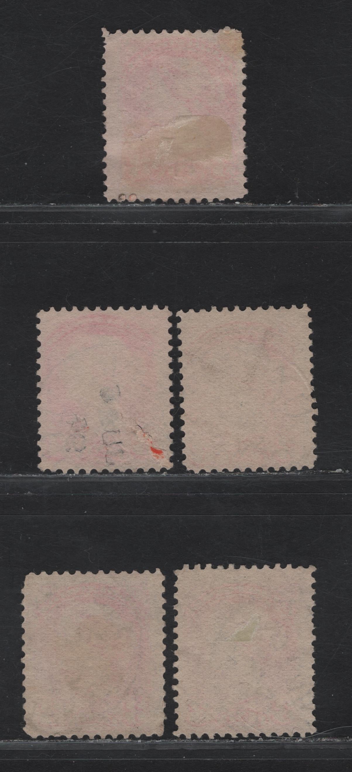 Lot 50 Canada #41 3c Pale & Bright Orange Vermillion Queen Victoria, 1888-1897 Small Queen Issue, 5 Fine Used Singles, Papers 2O-II & 2O-E, 1894 Dated Cancels, Different Shades.