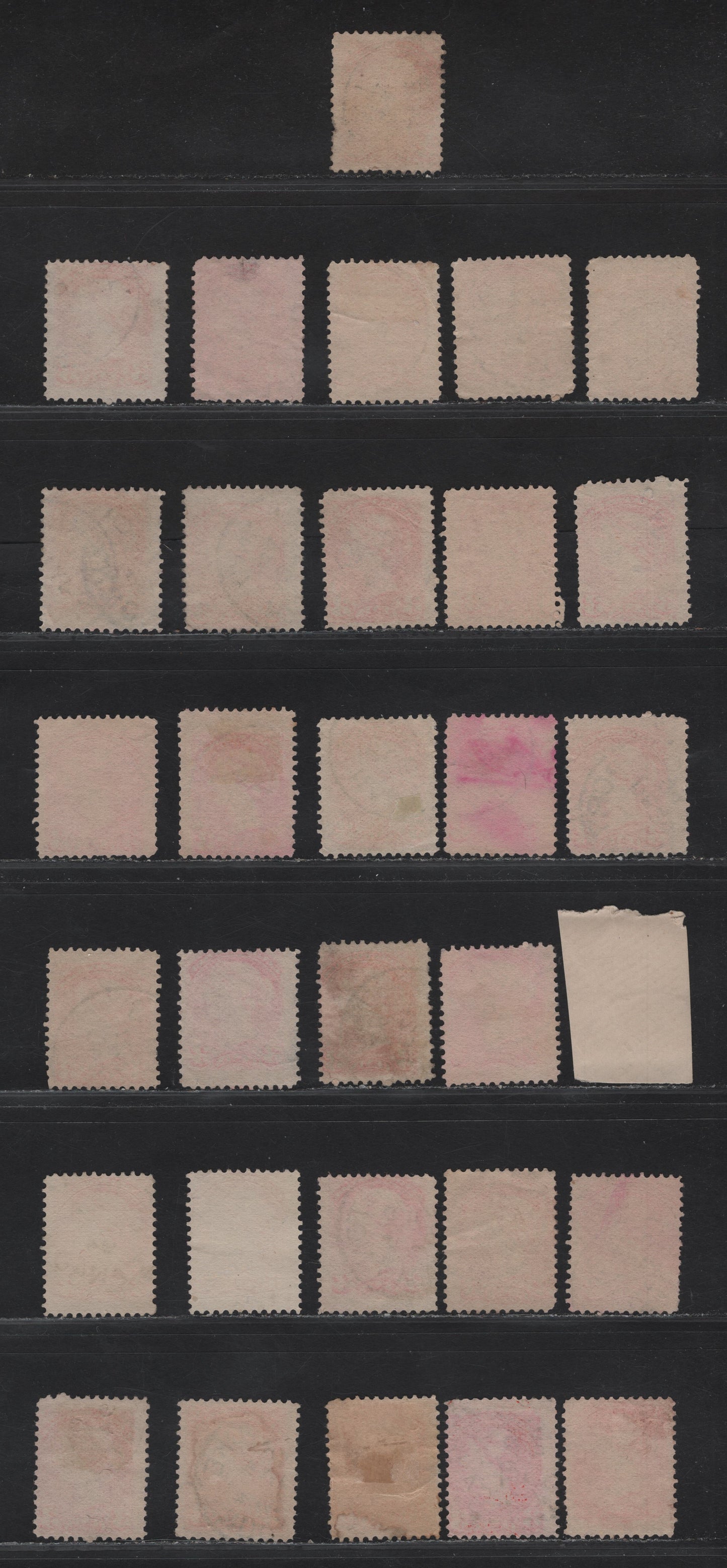 Lot 52 Canada #41 3c Vermillion - Orange Vermillion Queen Victoria, 1888-1897 Small Queen Issue, 31 Very Good Used Singles, Unsorted, All With 1894 Dated Cancels, Good Opportunity To Use My Tables To Practice Sorting.