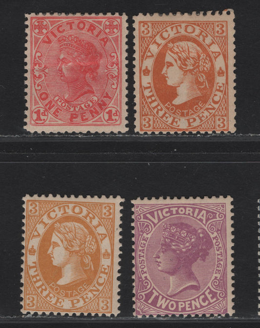 Lot 73 (C) Victoria SG#417, 418c, 420-a 1d - 3d Rose Red - Orange Brown & Orange Yellow Queen Victoria, 1905-1913 Postage Issue, 4 FOG Singles, Crown Over A Wmk.