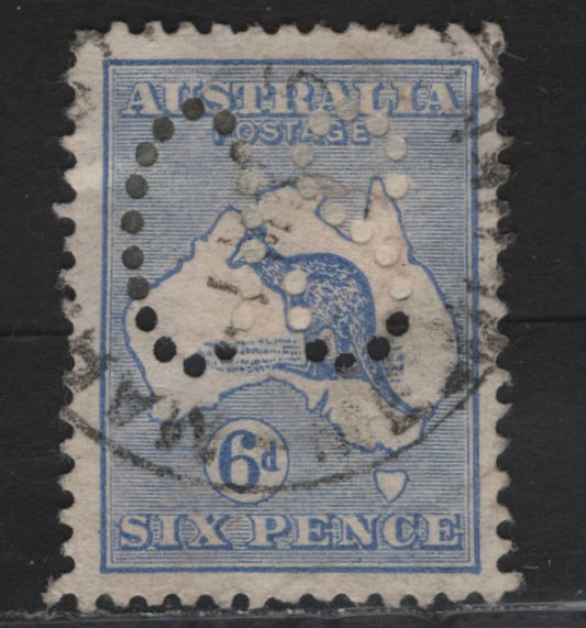 Lot 76 (C) Australia SG#O8 6d Ultramarine Kangaroo & Map, 1913 Kangaroo & Map Issue, A Fine Used Single, Official Perfin, Die 2.