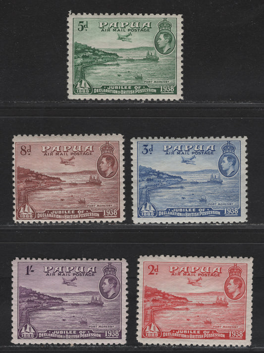 Lot 86 (C) Papua SG#158-162 2d - 1/- Rose Red - Mauve Port Moresby, 1938 50th Anniv of Declaration Of British Possession Issue, 5 F/VFOG Singles.