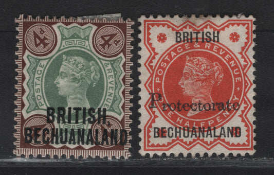 Lot 87 (C) Bechuanaland SG#35, 40 1.2d - 4d Vermillion - Gray Green & Brown Queen Victoria, 1888-1893 Overprinted GB Queen Victoria Jubilee Issue, 2 VFOG Singles, 1/2d Has No Gum.