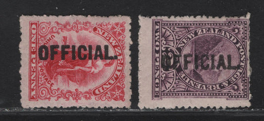 Lot 91 (C) New Zealand SG#O60-O61 1d - 2d Carmine - Purple Mountain - Woman, 1907-1911 Official Overprinted Pictorial Issue, 2 F/VFOG Singles, 1d Is A Waterlow Printing.