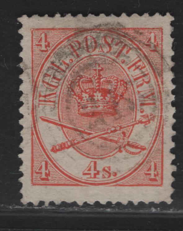 Lot 10 Denmark SC#13 4s Red Arms, 1864-1868 Arms Issue, A Very Fine Used Single, Perf 13