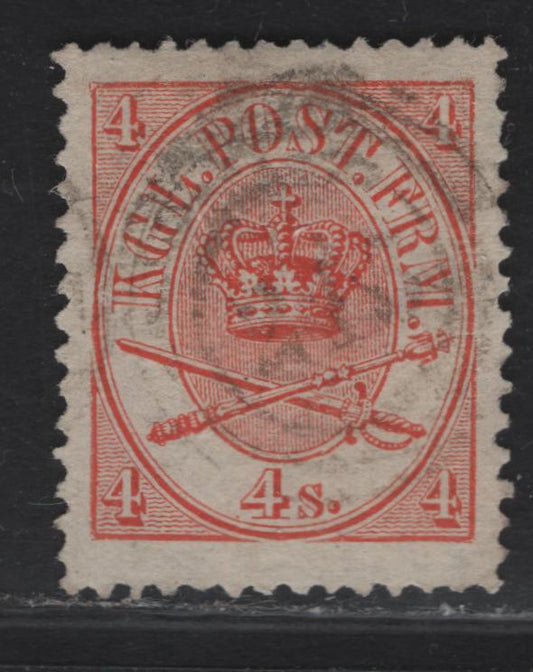 Lot 10 Denmark SC#13 4s Red Arms, 1864-1868 Arms Issue, A Very Fine Used Single, Perf 13
