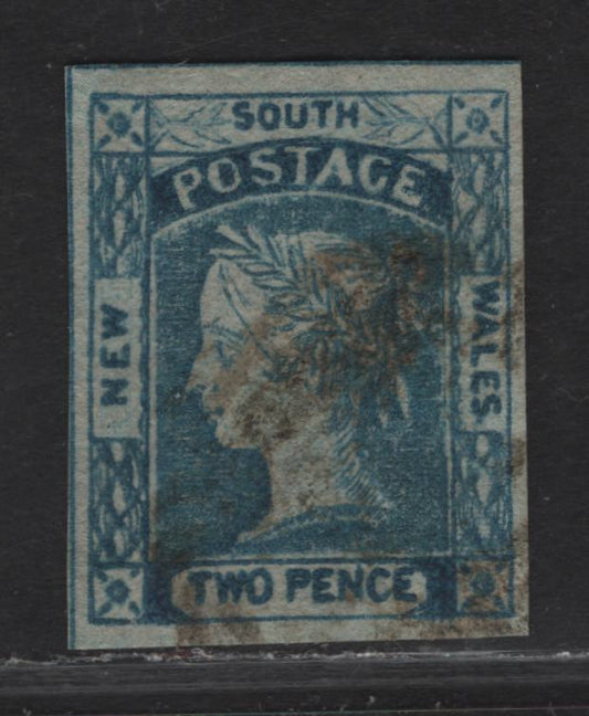 Lot 111 New South Wales SC#24 2d Blue Queen Victoria, 1854-1855 Diadem & Laureak Issue, A Very Fine Used Imperf Single, Wmk 2