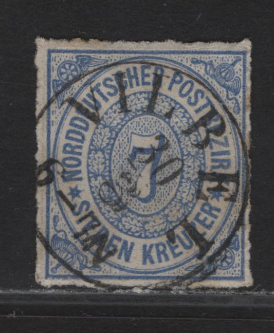 Lot 112 North German Confederation SC#10 7kr Ultramarine - Ultramarine Numeral, 1868 Rouletted Numeral Issue, A Very Fine Used Imperf Single, SON Vilrel CDS Cancel