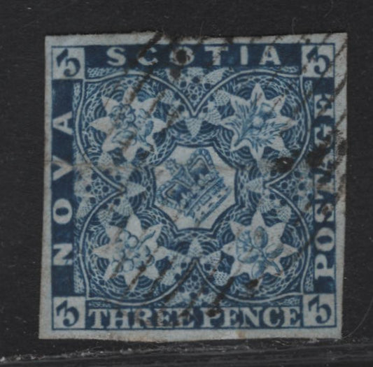 Lot 118 Nova Scotia SC#2 3d Bright Blue Heraldic Flowers & Crown, 1851-1857 Pence Issue, A Fine Used Imperf Single