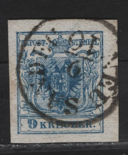 Lot 127 Poland SC#5e (Austria) 9k Pale Blue Arms, 1850 Arms Issue, An Extremely Fine Used Imperf Single, Thin to Normal Machine Made Paper, Type 3 SON New Sardec CDS