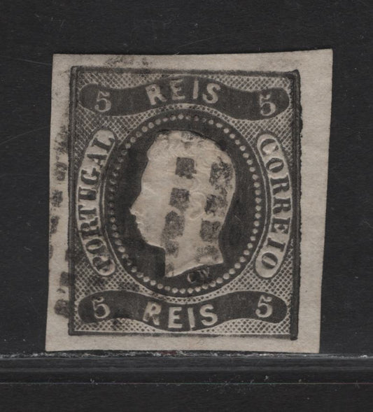 Lot 132 Portugal SC#17 5r Black on White King Luiz, 1866-1867 King Luiz Issue, A Very Fine Used Imperf Single
