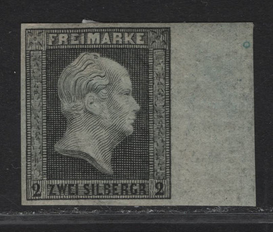 Lot 136 Prussia SC#4p 2sg Black On Graying King Frederick William IV, 1850-1856 King Frederick William IV Issue, A SUPOG Imperf Single, Plate Proof, Jumbo Margins, Full Margins Are 1.4mm On This Issue.