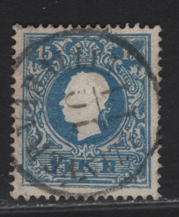 Lot 145 Romania SC#11a ( Austria) 15kr Blue Franz Joseph, 1858-1859 Franz Joseph Issue, A Very Fine Used Single, Type 1, SON Szinger Varallya CDS