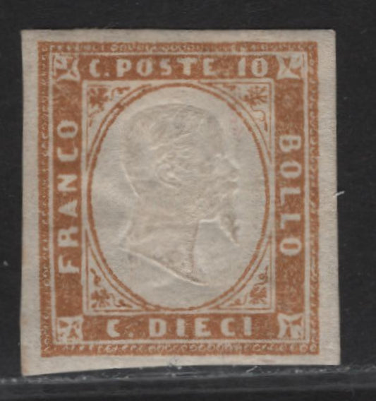 Lot 163 Sardinia SC#11 10c Bistre Victor Emmanuel II, 1855-1863 Victor Emmanuel II Issue, A VFOG Imperf Single, Embossed