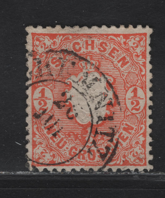 Lot 169 Saxony SC#16a 1/2ng Red Orange Arms, 1863 Arms Issue, A Very Fine Used Single