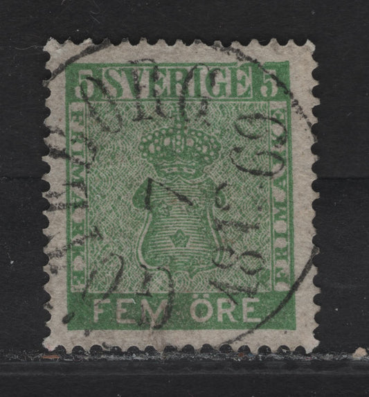 Lot 183 Sweden Facit #72a (Scott #6a) 5o Deep Green Arms, 1858-1862 Arms Issue, A Very Fine Used Single, Dense Background, SON December 18 1869 Goteborg CDS Cancel
