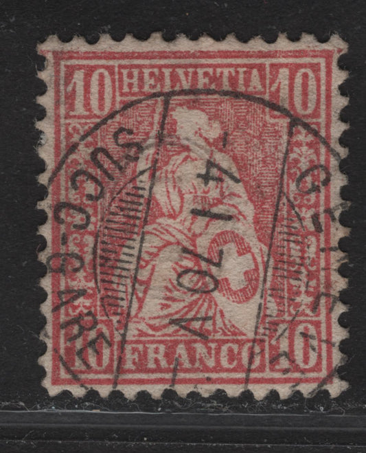 Lot 197 Switzerland SC#53 10c Carmine Seated Helvetia, 1867-1878 Seated Helvetia Issue, A Very Fine Used Single, April 1 1870 Geneva CDS