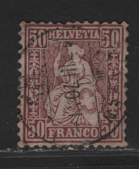 Lot 201 Switzerland SC#59 50c Violet Seated Helvetia, 1867-1878 Seated Helvetia Issue, A Very Fine Used Single