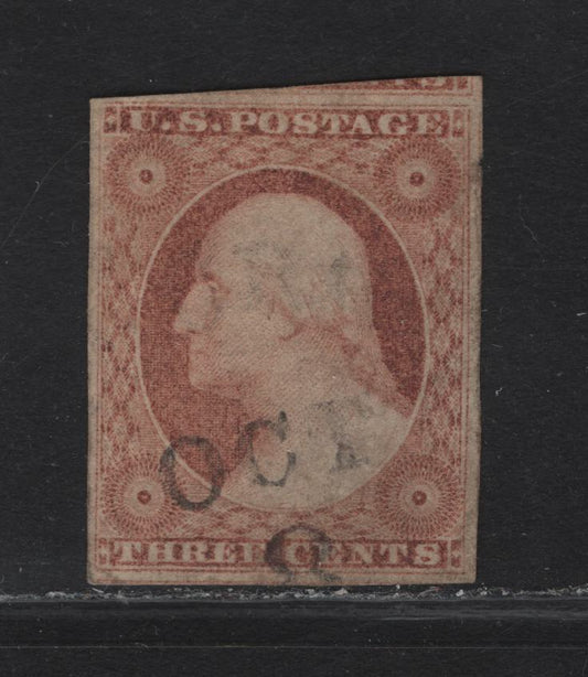 Lot 210 United States SC#11A 3c Dull Red Washington, 1851-1857 Imperf Toppan Carpenter Issue, A Very Fine Used Imperf Single, 4 Clear Margins