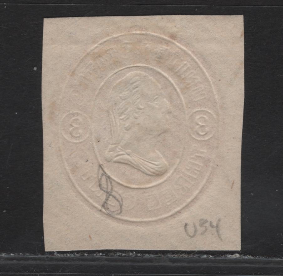 Lot 216 United States SC#U34 3c Pink Washington, 1861 Third Nesbitt Issue, A Very Fine Used Cut Square Single