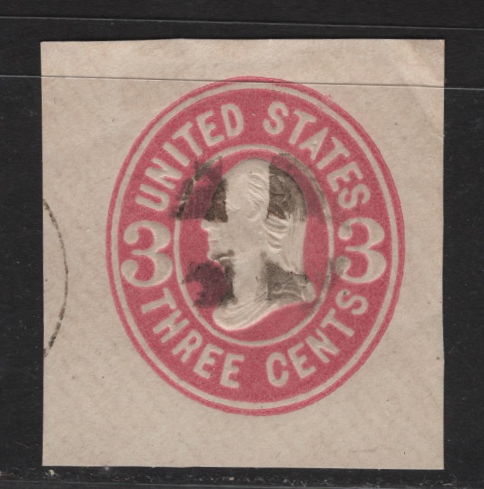 Lot 221 United States SC#U58 3c Pink on White Washington, 1864-1865 5th Nesbitt Issue, A Very Fine Used Cut Square Single