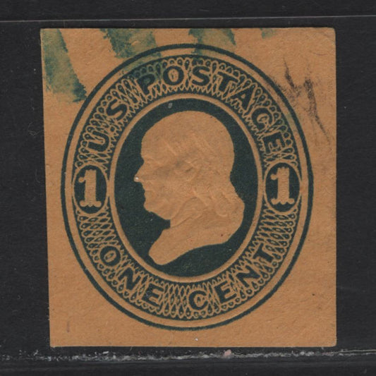 Lot 228 United States SC#U76 1c Dark Blue on Orange Franklin, 1870-1871 Reay Issue, A Very Fine Used Cut Square Single