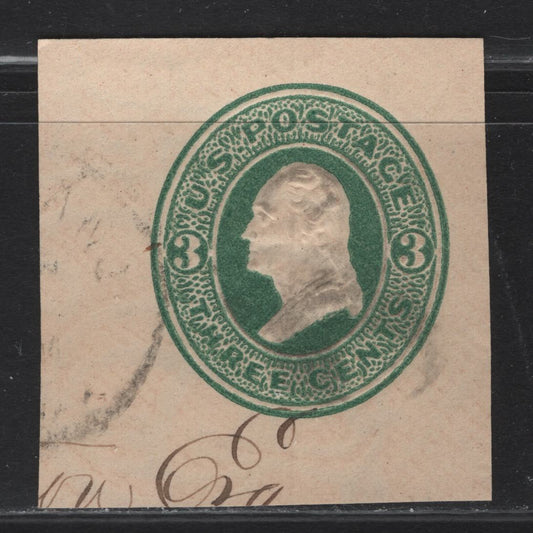 Lot 231 United States SC#U84 3c Green on Cream Washington, 1870-1871 Reay Issue, A Very Fine Used Cut Square Single