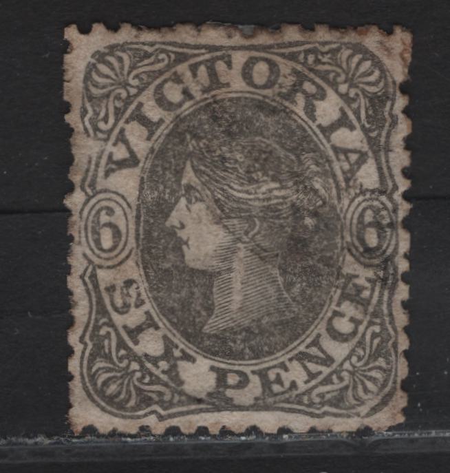 Lot 239 Australia - Victoria SC#68a 6d Gray Black Queen Victoria, 1857-1861 Emblems Issue, A Very Fine Used Single, Wmk Value In Words, Excellent Centering For This Issue