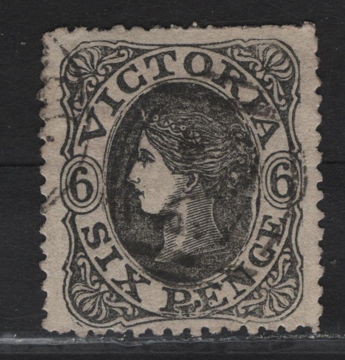 Lot 240 Australia - Victoria SC#71 6d Black Queen Victoria, 1857-1861 Queen Victoria Issue, A Very Fine Used Single, Single Lined 6 Wmk